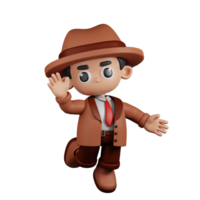 3d Character Detective Happy Pose. 3d render isolated on transparent backdrop. png