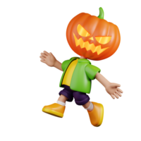 3d Character Pumpkin Happy Jumping Pose. 3d render isolated on transparent backdrop. png