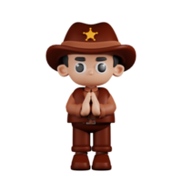 3d Character Sheriff Apologizing Pose. 3d render isolated on transparent backdrop. png