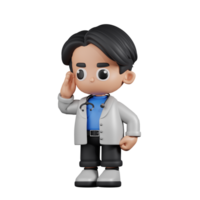 3d Character Doctor Giving Salute Pose. 3d render isolated on transparent backdrop. png