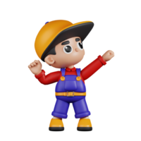 3d personagem mecânico olhando vitorioso pose. 3d render isolado em transparente pano de fundo. png