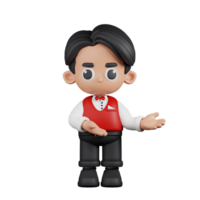 3d Character Waitress Pointing To Something Pose. 3d render isolated on transparent backdrop. png