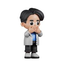 3d Character Doctor Affraid Pose. 3d render isolated on transparent backdrop. png