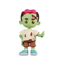 3d personaje zombi señalando siguiente pose. 3d hacer aislado en transparente fondo. png