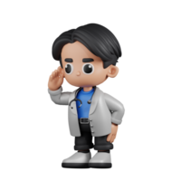 3d Character Doctor Looking for Something Pose. 3d render isolated on transparent backdrop. png