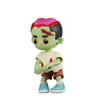 3d Character Zombie Having Eerie Gesture Pose. 3d render isolated on transparent backdrop. png