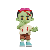 3d Character Zombie Surprised Pose. 3d render isolated on transparent backdrop. png