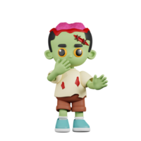 3d personagem zumbi surpreso pose. 3d render isolado em transparente pano de fundo. png