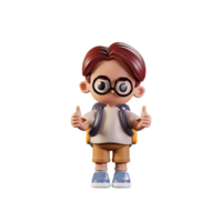 3d Character Student Giving A Thumb Up Pose. 3d render isolated on transparent backdrop. png