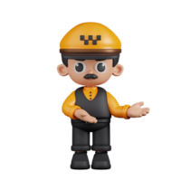 3d Character Taxi Driver Pointing To Something Pose. 3d render isolated on transparent backdrop. png