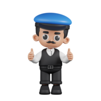 3d Character Driver Giving A Thumb Up Pose. 3d render isolated on transparent backdrop. png