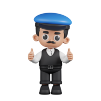 3d personnage chauffeur donnant une pouce en haut pose. 3d rendre isolé sur transparent toile de fond. png