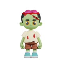 3d Character Zombie Standing Pose. 3d render isolated on transparent backdrop. png