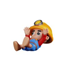 3d personnage mineur chute pose. 3d rendre isolé sur transparent toile de fond. png