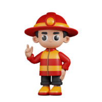 3d Character Firefighter Giving Advise Pose. 3d render isolated on transparent backdrop. png