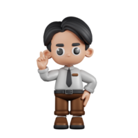 3d Character Businessman Pointing Up Pose. 3d render isolated on transparent backdrop. png