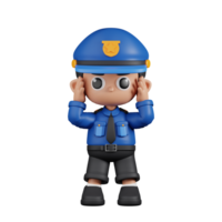 3d Character Policeman Dizzy Pose. 3d render isolated on transparent backdrop. png