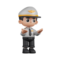 3d Character Pilot Angry Pose. 3d render isolated on transparent backdrop. png