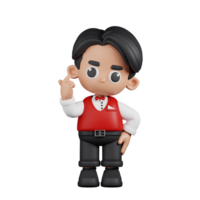 3d Character Waitress Giving Mini Love Pose. 3d render isolated on transparent backdrop. png