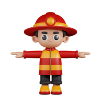 3d Character Firefighter T Pose Pose. 3d render isolated on transparent backdrop. png