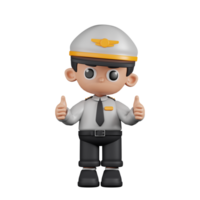 3d Character Pilot Giving A Thumb Up Pose. 3d render isolated on transparent backdrop. png