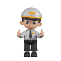 3d personagem piloto dando uma polegar acima pose. 3d render isolado em transparente pano de fundo. png