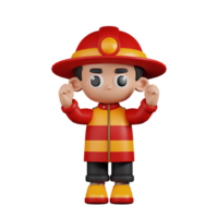 3d Character Firefighter Excited Pose. 3d render isolated on transparent backdrop. png