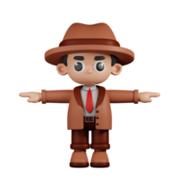 3d Character Detective T Pose. 3d render isolated on transparent backdrop. png