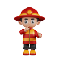 3d Character Firefighter Quiet Pose. 3d render isolated on transparent backdrop. png