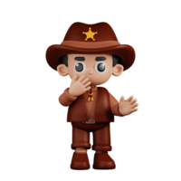 3d Character Sheriff Surprised Pose. 3d render isolated on transparent backdrop. png