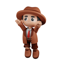 3d Character Detective Superhero Pose. 3d render isolated on transparent backdrop. png