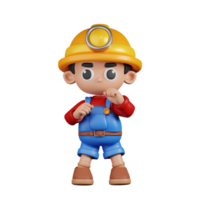 3d Character Miner Ready To Fight Pose. 3d render isolated on transparent backdrop. png