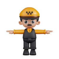 3d Character Taxi Driver T Pose. 3d render isolated on transparent backdrop. png