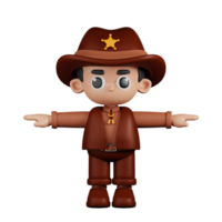 3d Character Sheriff T Pose. 3d render isolated on transparent backdrop. png