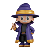 3d Character Wizard Giving Advise Pose. 3d render isolated on transparent backdrop. png