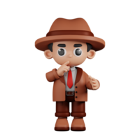 3d Character Detective Quiet Pose. 3d render isolated on transparent backdrop. png