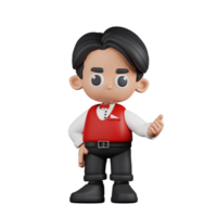 3d Character Waitress Pointing Next Pose. 3d render isolated on transparent backdrop. png
