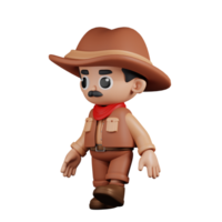 3d Character Cowboy Walking Pose. 3d render isolated on transparent backdrop. png