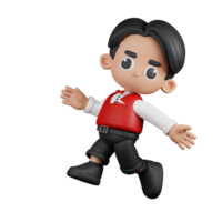 3d Character Waitress Happy Jumping Pose. 3d render isolated on transparent backdrop. png
