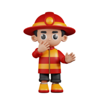 3d Character Firefighter Surprised Pose. 3d render isolated on transparent backdrop. png