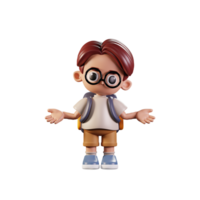 3d Character Student Doing The No Idea Pose. 3d render isolated on transparent  backdrop. png