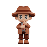 3d Character Detective Curious Pose. 3d render isolated on transparent backdrop. png