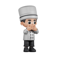 3d Character Chef Affraid Pose. 3d render isolated on transparent backdrop. png