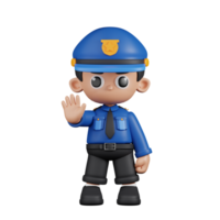 3d Character Policeman Doing The Stop Sign Pose. 3d render isolated on transparent backdrop. png