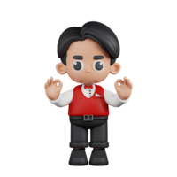 3d Character Waitress Giving Ok Hand Gesture Pose. 3d render isolated on transparent backdrop. png