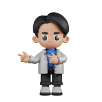 3d Character Doctor Pointing Fingers In Direction Pose. 3d render isolated on transparent backdrop. png