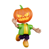 3d Character Pumpkin Happy Pose. 3d render isolated on transparent backdrop. png