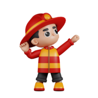 3d Character Firefighter Looking Victorious Pose. 3d render isolated on transparent backdrop. png