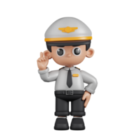 3d Character Pilot Pointing Up Pose. 3d render isolated on transparent backdrop. png