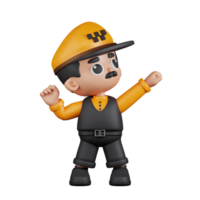 3d Character Taxi Driver Looking Victorious Pose. 3d render isolated on transparent backdrop. png